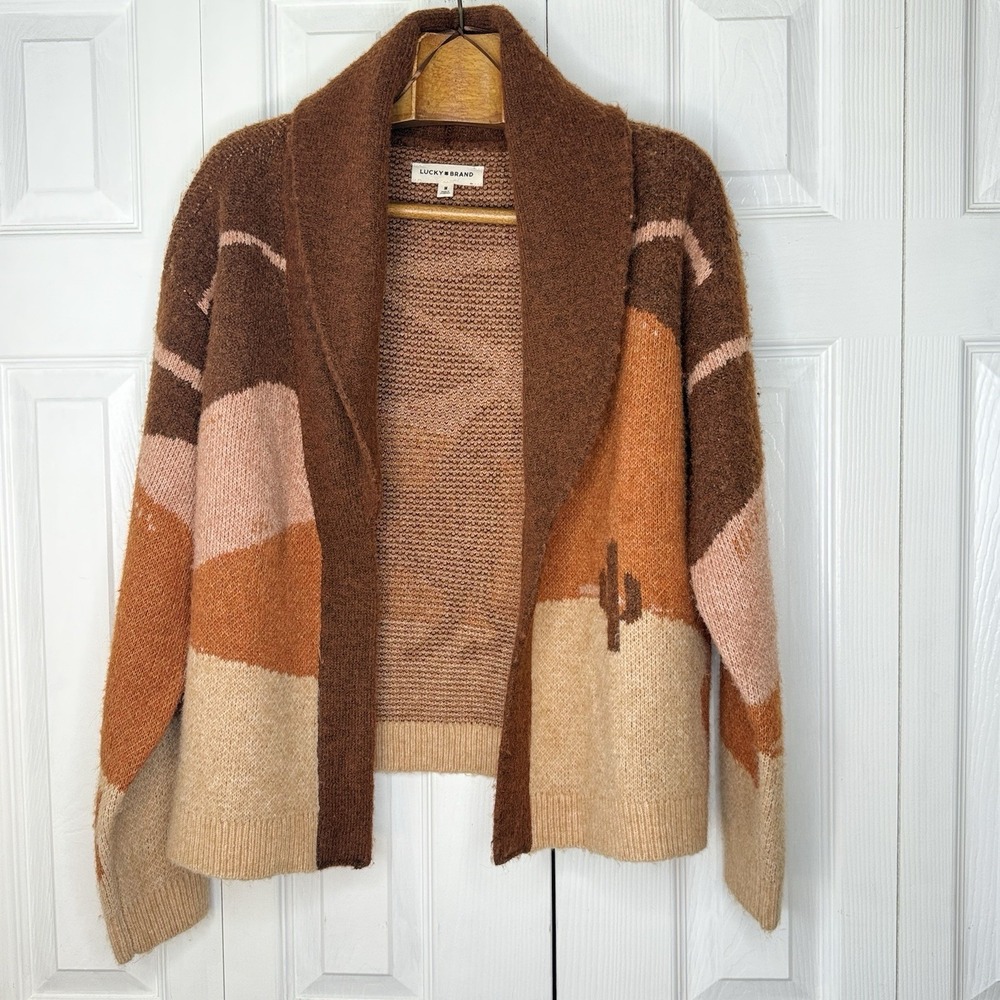 Lucky Brand Santa Fe Cactus Horse Cardigan Sweater Womens Medium Western Boho - Picture 1 of 8